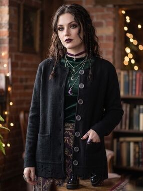 Vintage Boiled Wool Knit Jacket Sweater Dark Academia Whimsigoth Corpcore